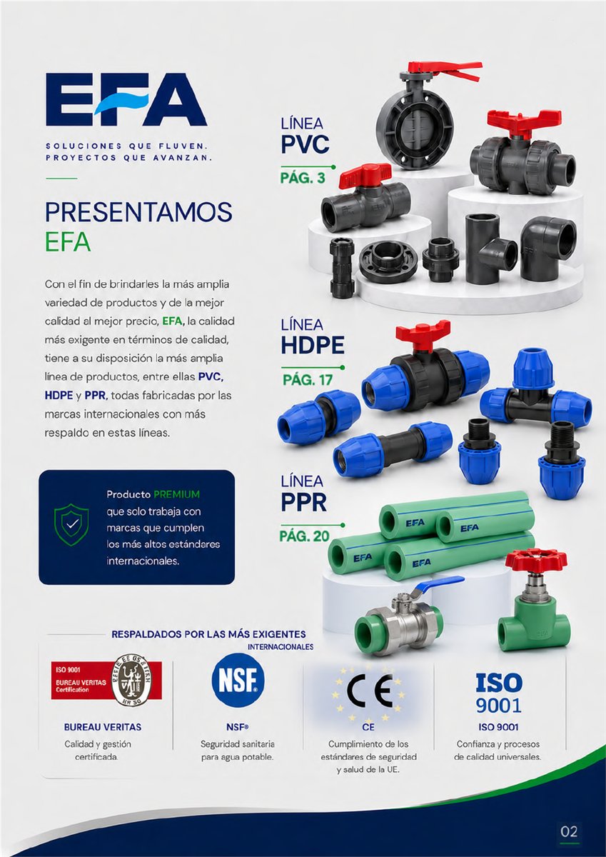 Catálogo EFA con líneas PVC, HDPE y PPR
