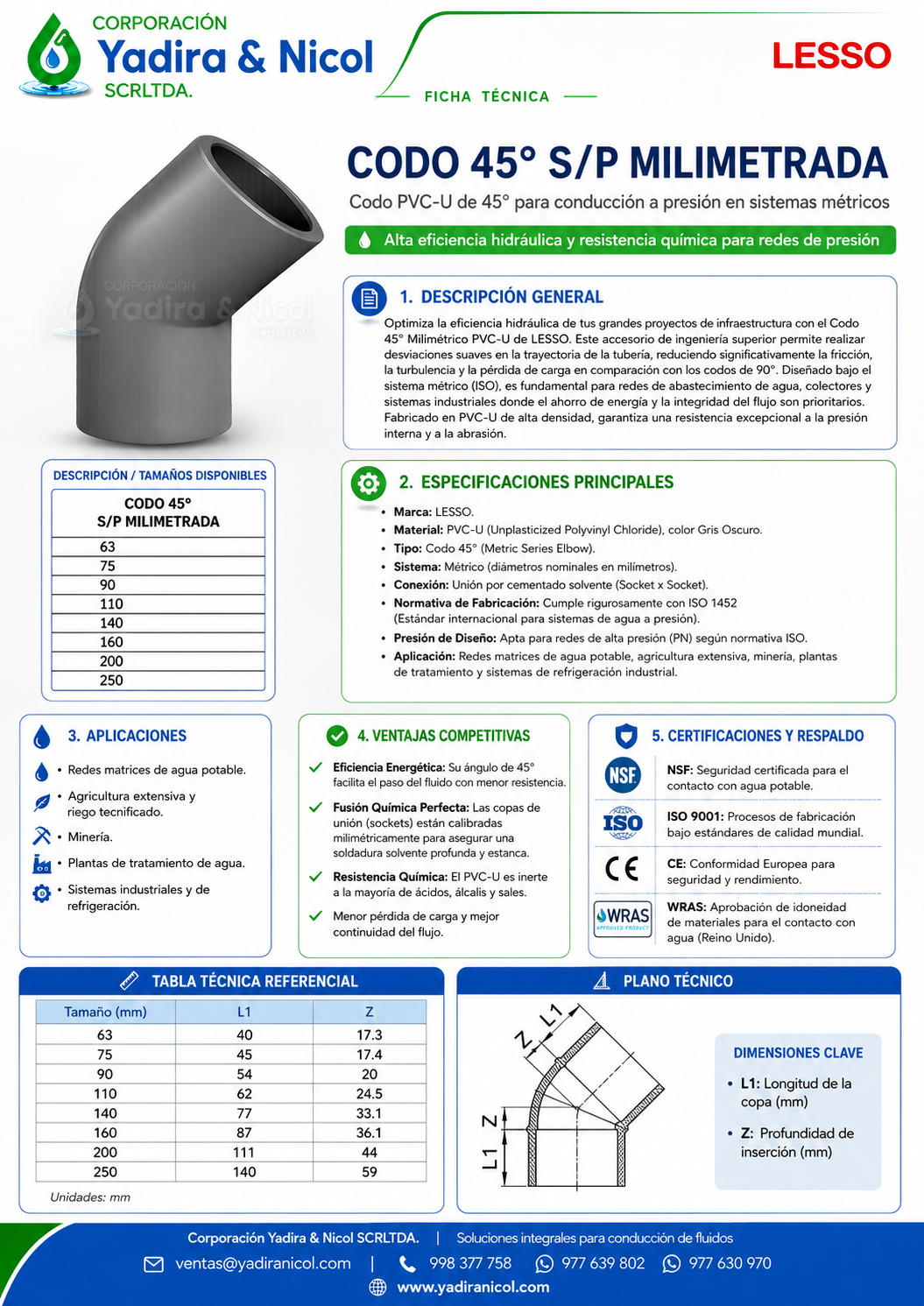 CODO DE 45° MILIMETRADO DIN PVC LESSO