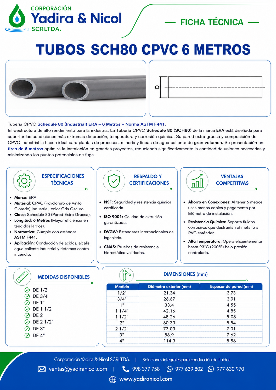 TUBO X 6 METROS CPVC SCH-80 ERA