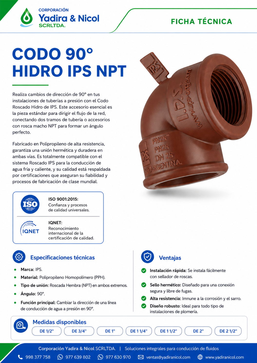 CODO DE 90° CON ROSCA HIDRO PPH IPS