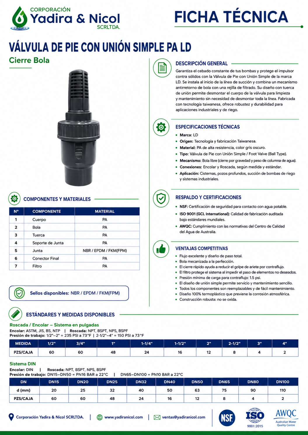 CHECK CON CANASTILLA Y UNIVERSAL DE BOLA CON ROSCA PVC LD