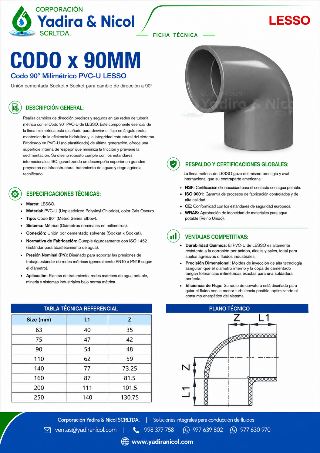 CODO DE 90° MILIMETRADO DIN PVC LESSO