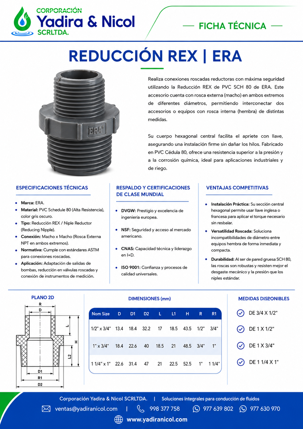 REDUCCIÓN REX CON ROSCA PVC SCH-80 ERA