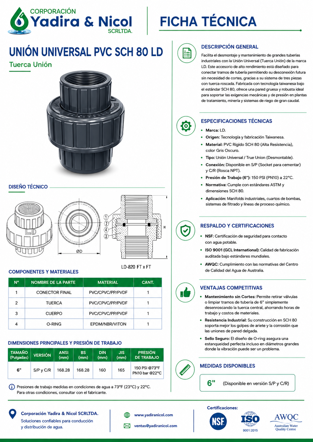 UNIÓN UNIVERSAL CON ROSCA PVC LD