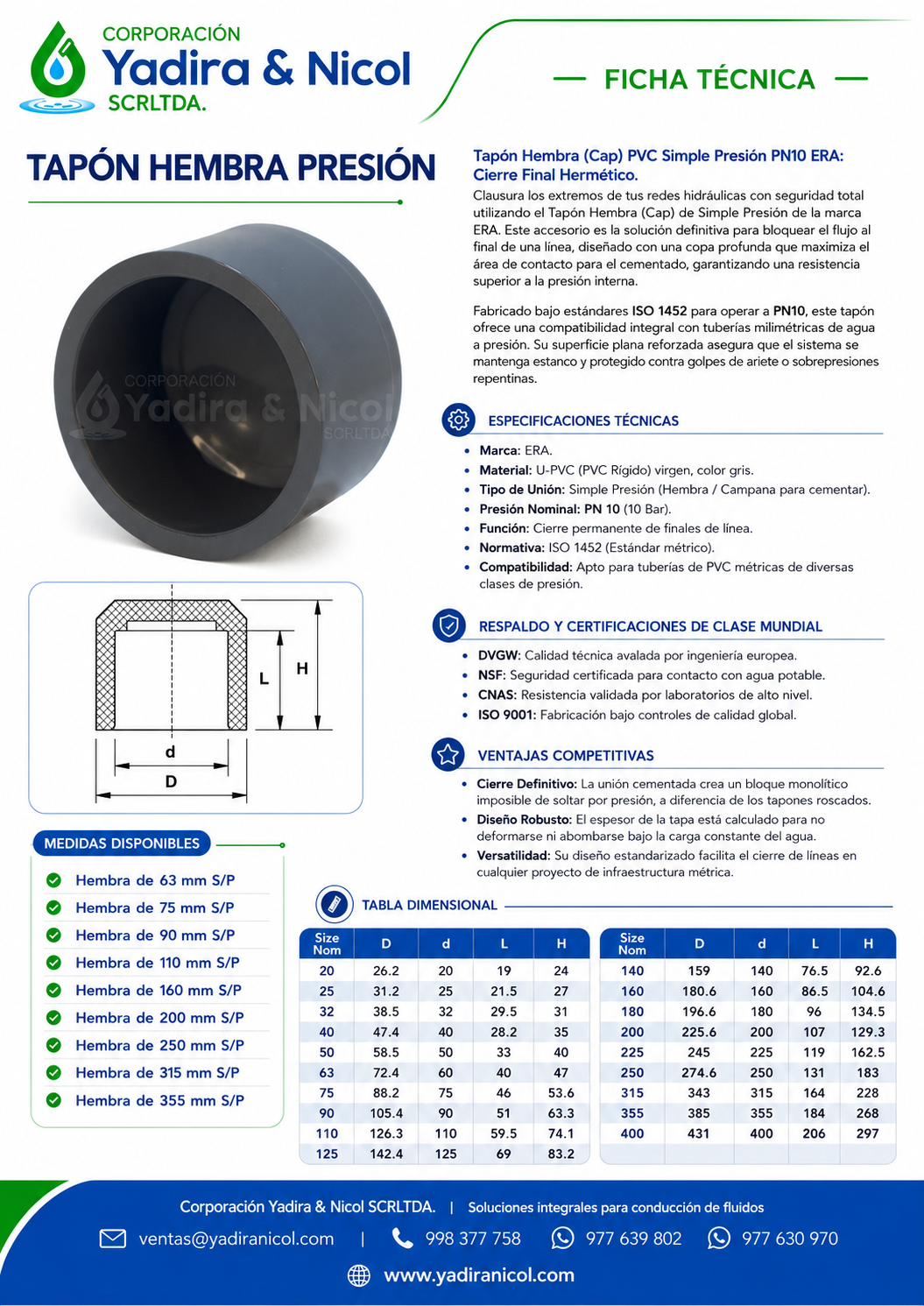 TAPON HEMBRA A PRESIÓN DIM PVC ERA