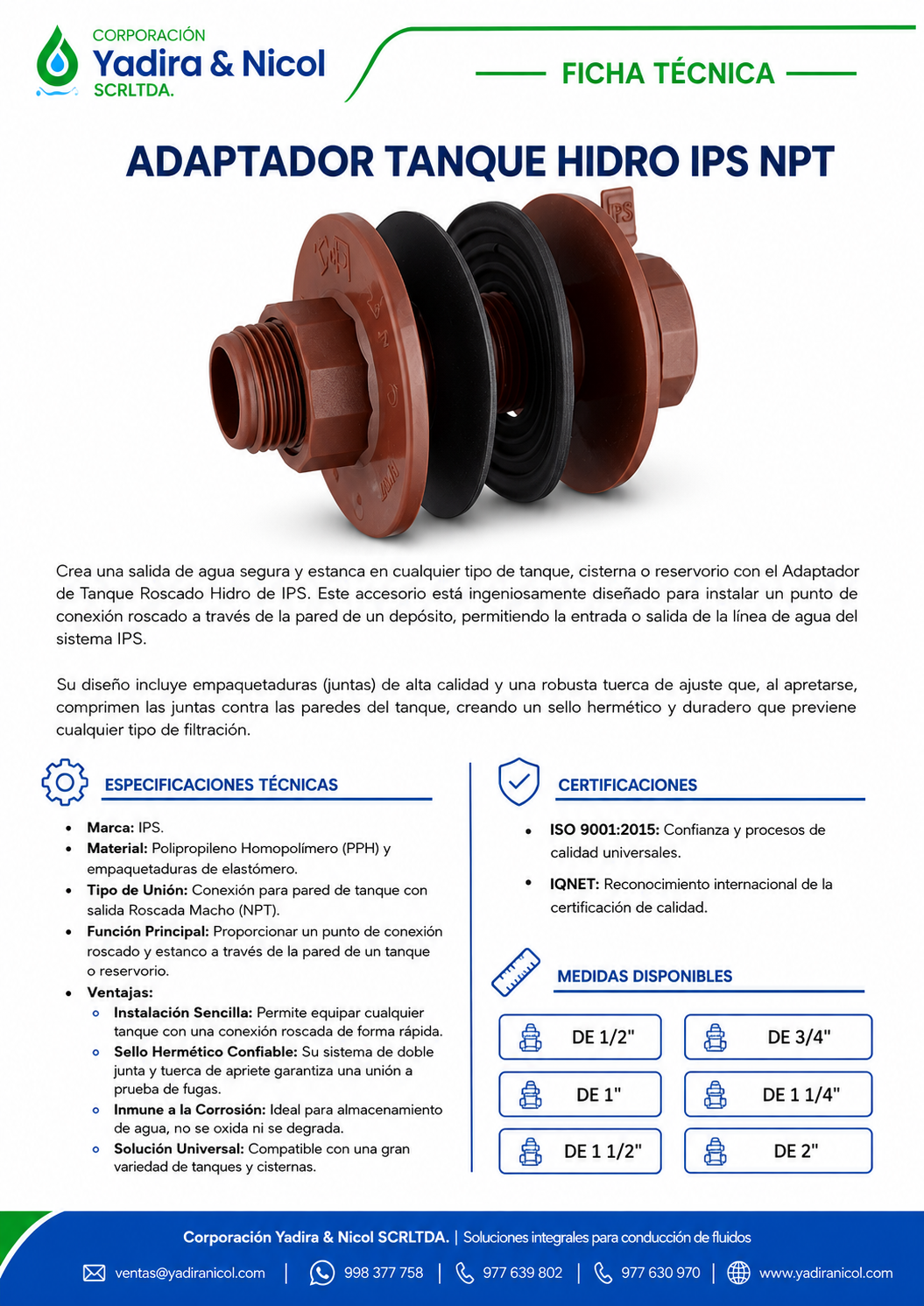 ADAPTADOR DE TANQUE CON ROSCA HIDRP PPH IPS
