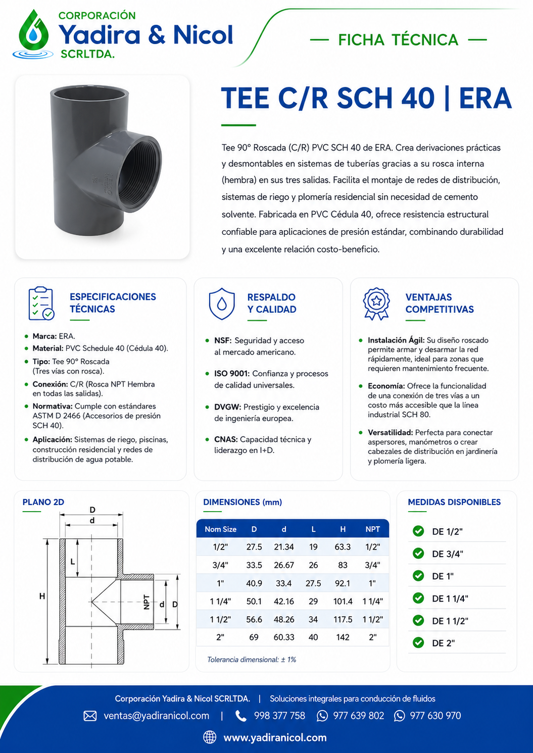 TE CON ROSCA PVC SCH-80 Y SCH-40  ERA
