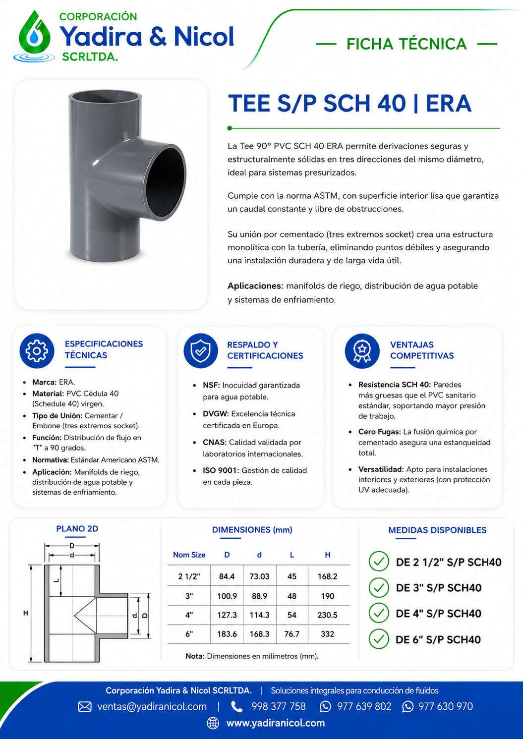 TEE A PRESIÓN PVC SCH-40 ERA