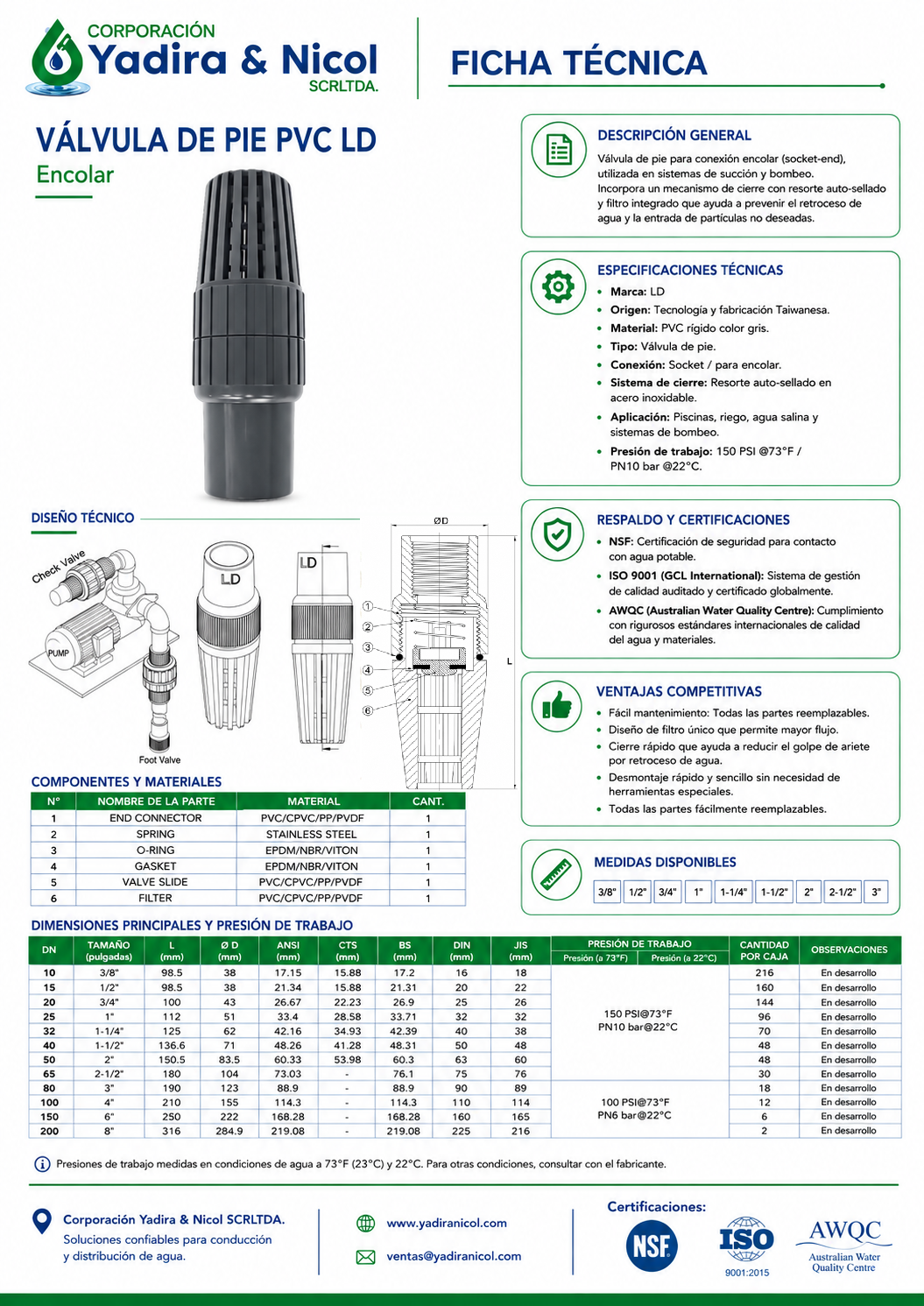 CHECK PIE RESORTE PRESION PVC LD