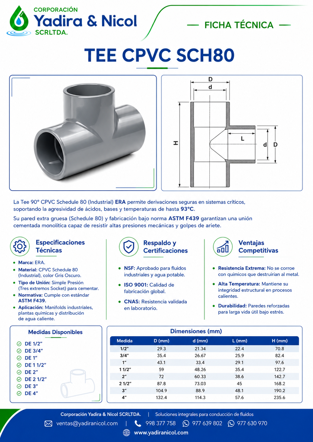 TEE A PRESIÓN CPVC SCH-80 SH-DFP