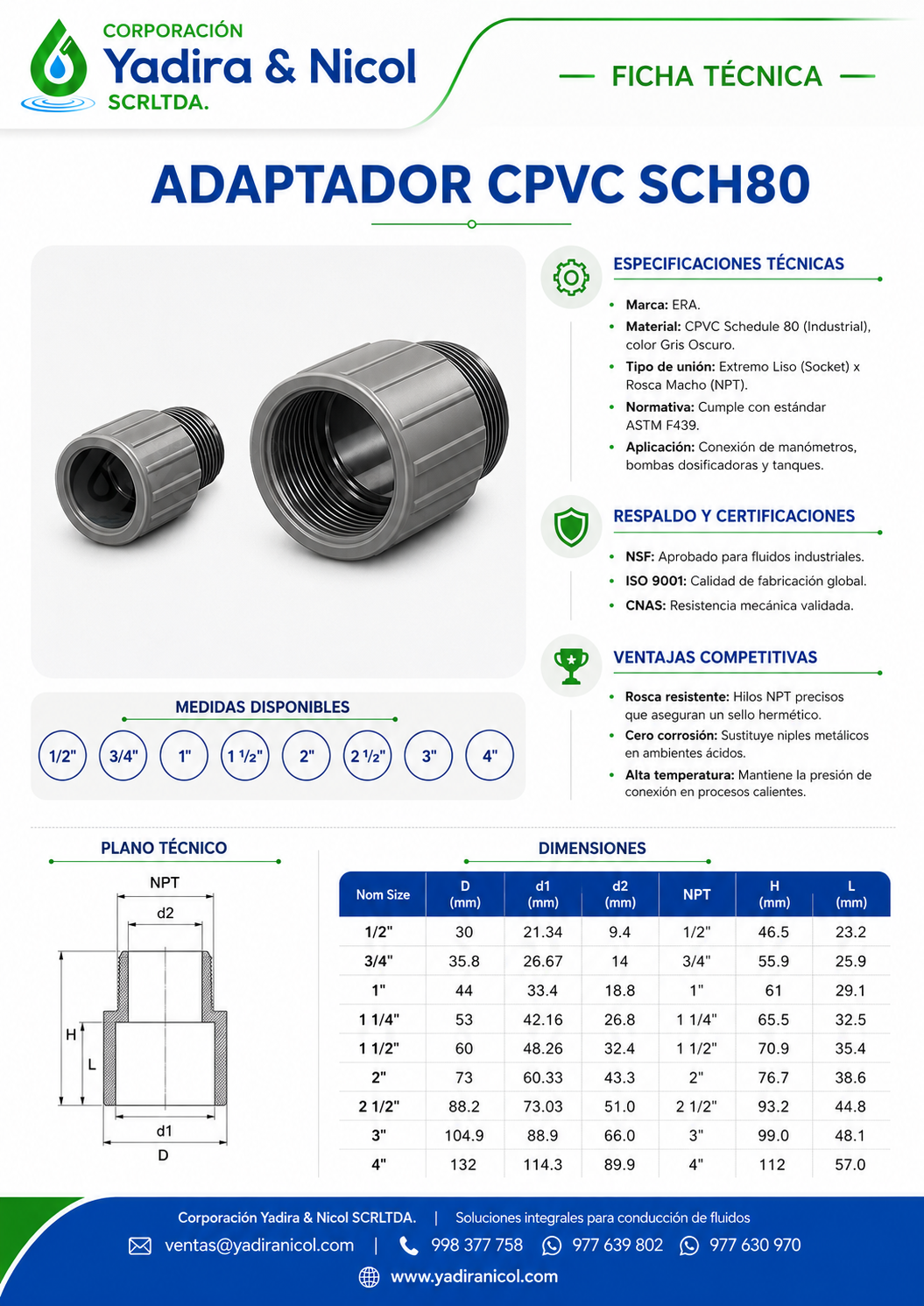 ADAPTADOR O UPR CPVC SCH-80 ERA