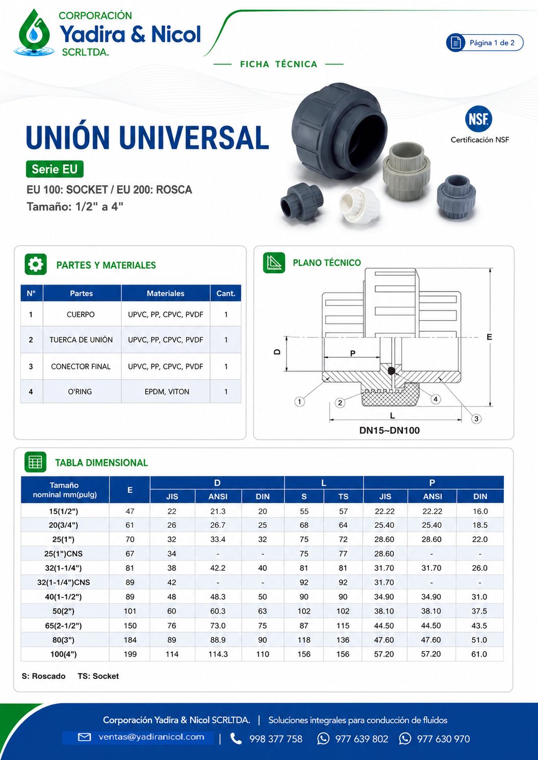 UNIÓN UNIVERSAL GRIS A PRESIÓN PVC SH-DFP