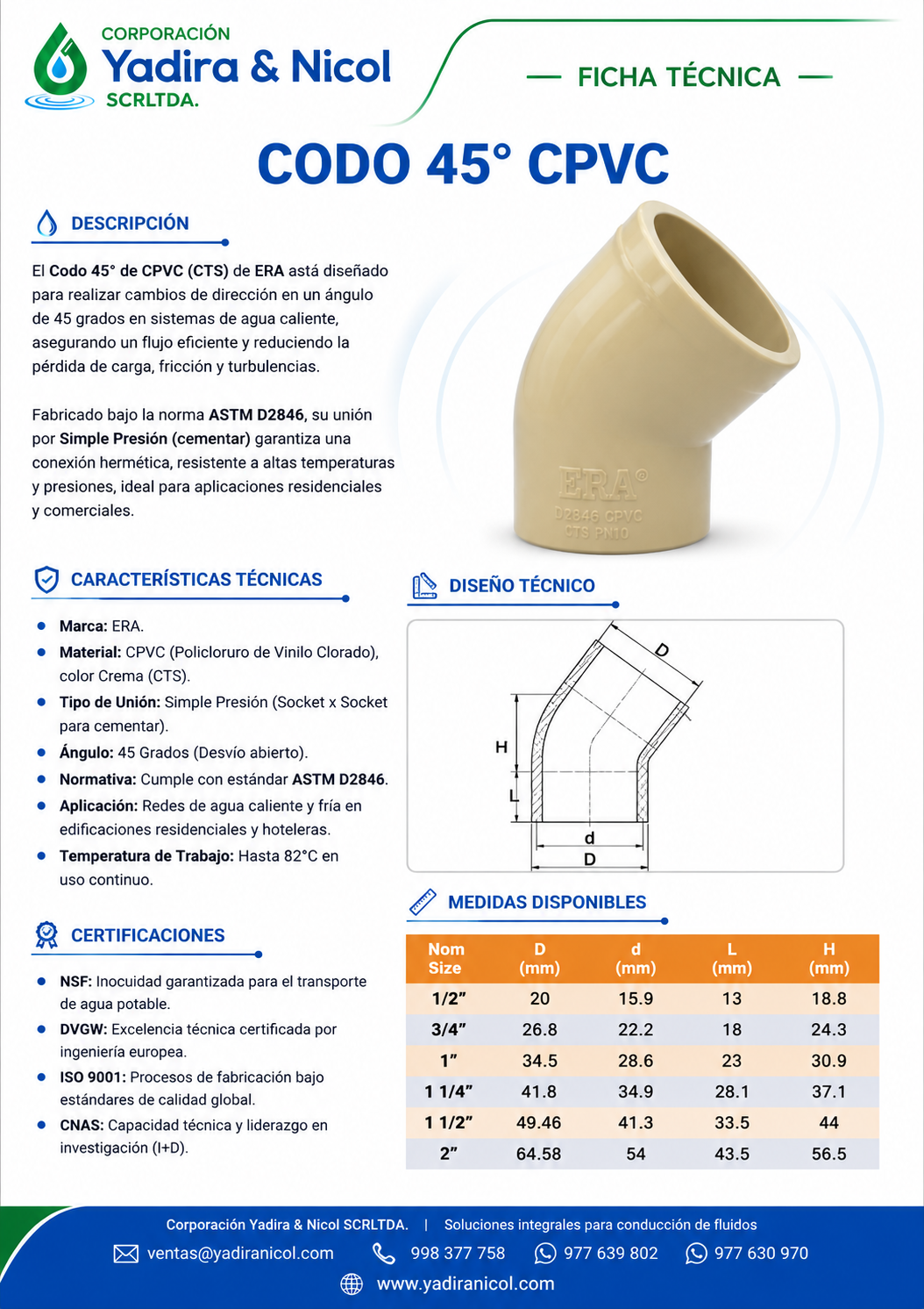 CODO DE 45° CPVC ERA