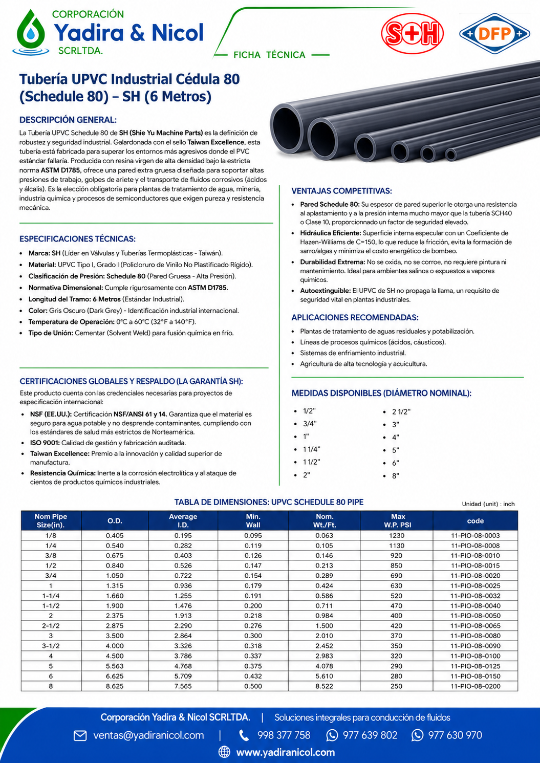 TUBO A PRESIÓN PVC SCH-80 SH-DFP