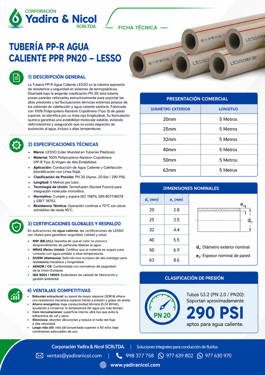 TUBO PARA AGUA CALIENTE PPR S3.2 PN 20 LESSO